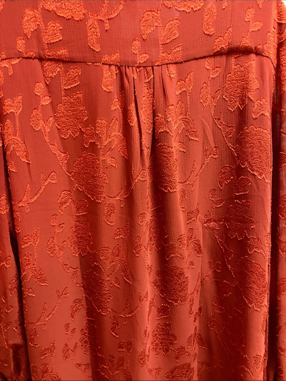 Women's Red Ruffle V-Neck Blouse - Picture 5 of 5